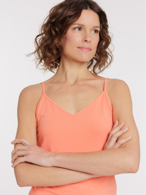 Débardeur bretelles col V coral femme Débardeur bretelles col V coral femme