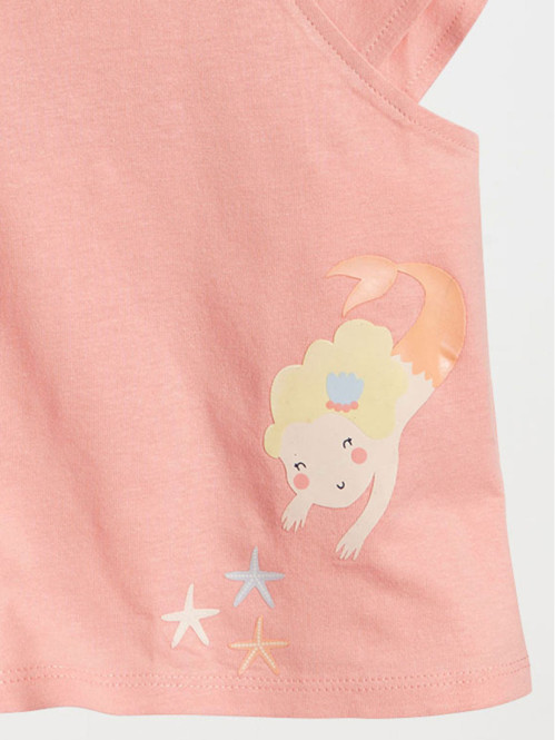 T-shirt sirène fille corail pâle (3-24M) T-shirt sirène fille corail pâle (3-24M)