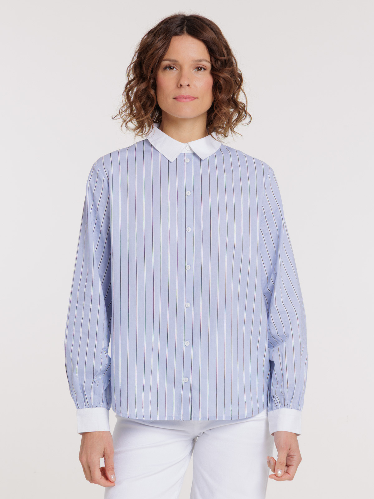 Chemise rayée col contrasté femme