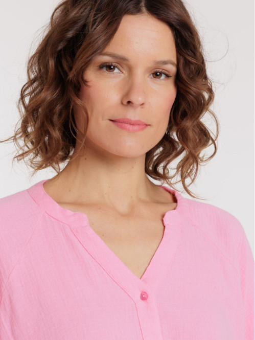 Chemise col tunisien bubble pink femme Chemise col tunisien bubble pink femme
