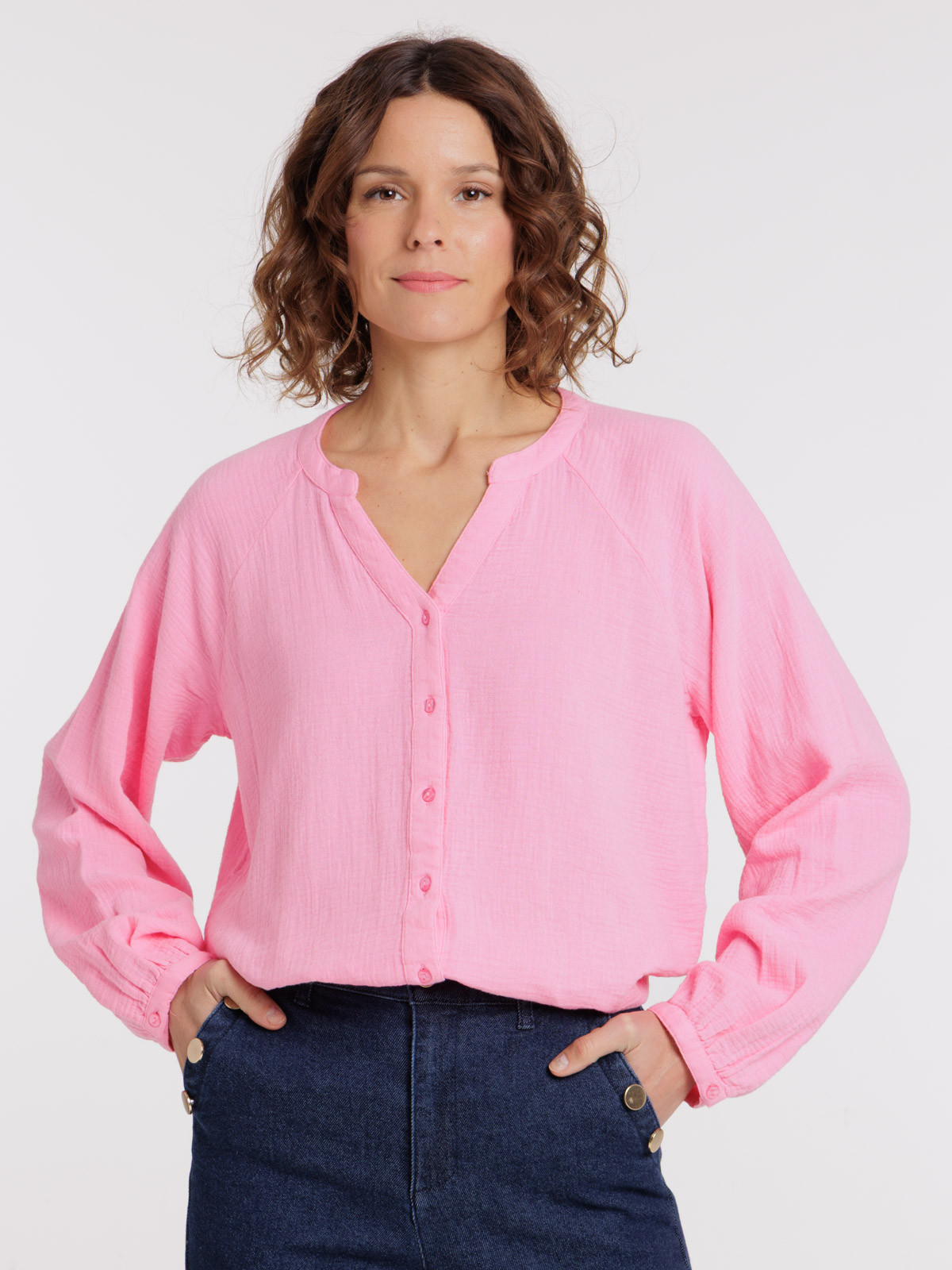 Chemise col tunisien bubble pink femme Chemise col tunisien bubble pink femme