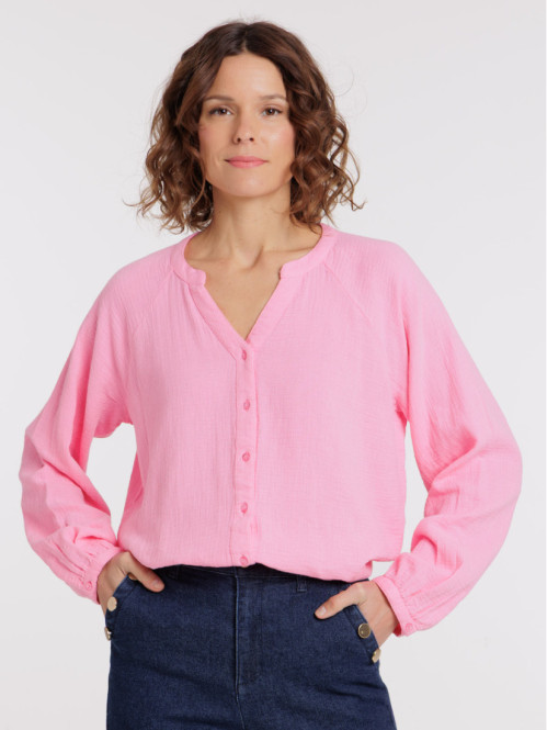 Chemise col tunisien bubble pink femme Chemise col tunisien bubble pink femme
