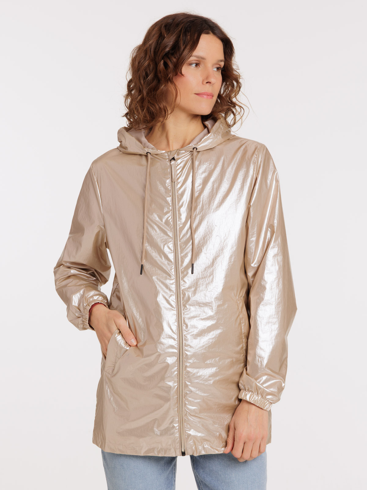 Parka capuche coloris doré femme