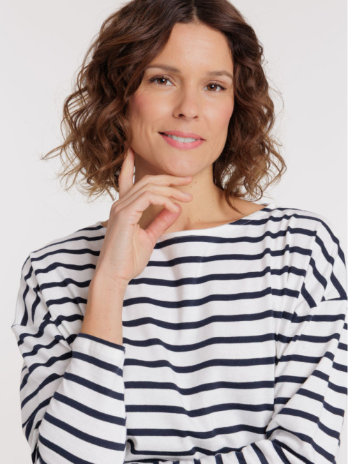 Tee-shirt femme rayé écru...