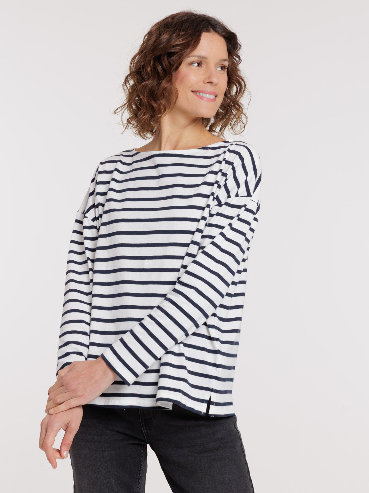 Tee-shirt femme rayé écru marine navy Tee-shirt femme rayé écru marine navy