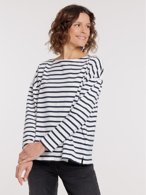 Tee-shirt femme rayé écru...