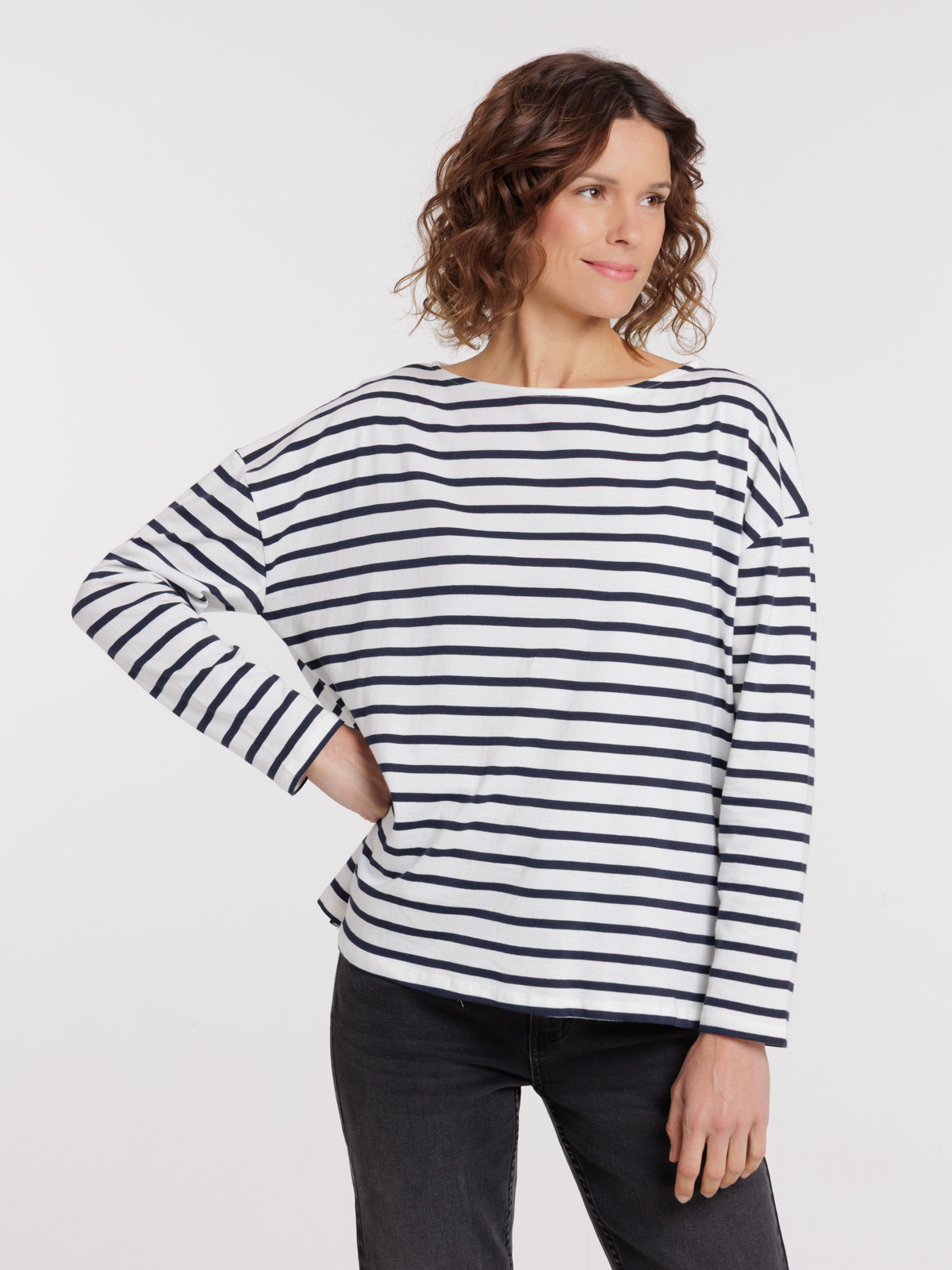 Tee-shirt femme rayé écru marine navy Tee-shirt femme rayé écru marine navy