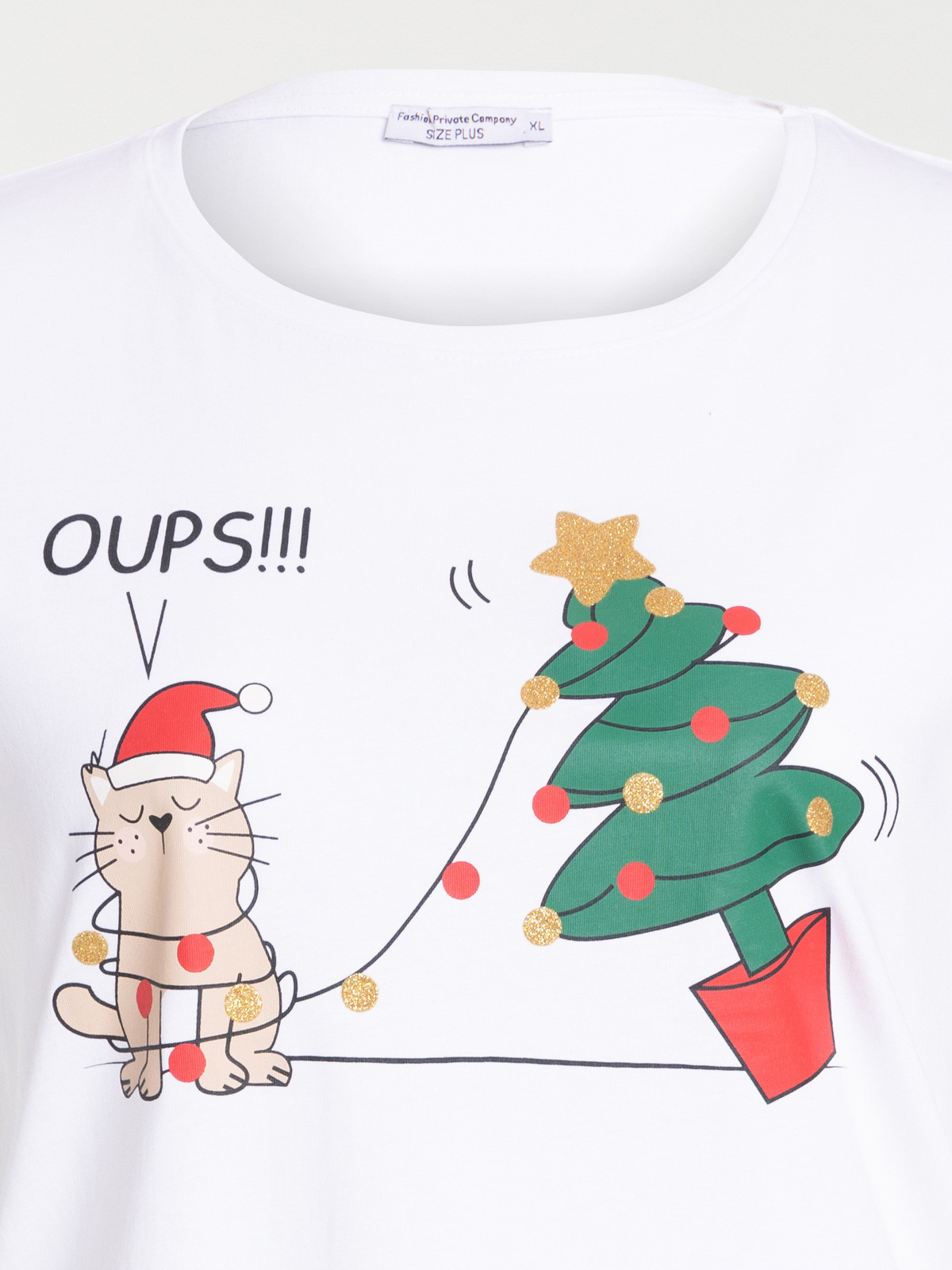 Tee-shirt chat Noël grande taille femme