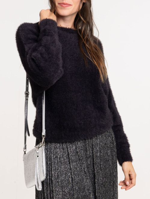 Pull col rond noir femme