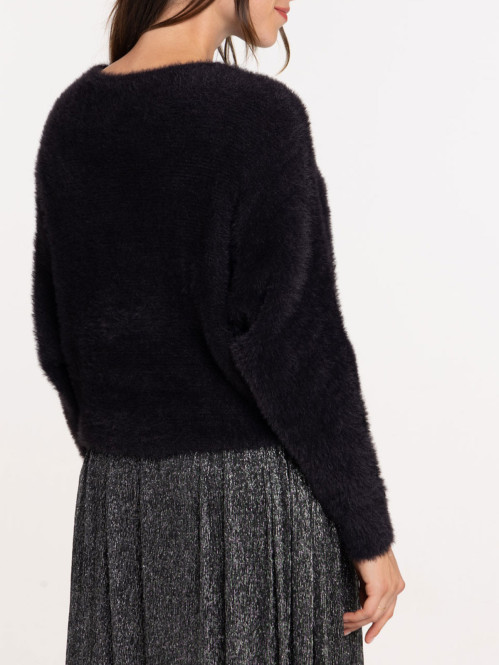 Pull col rond noir femme