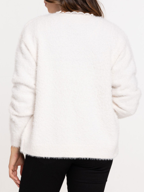 Gilet ouvert dentelle écru femme Gilet ouvert dentelle écru femme