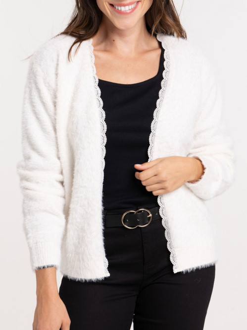 Gilet ouvert dentelle écru femme Gilet ouvert dentelle écru femme