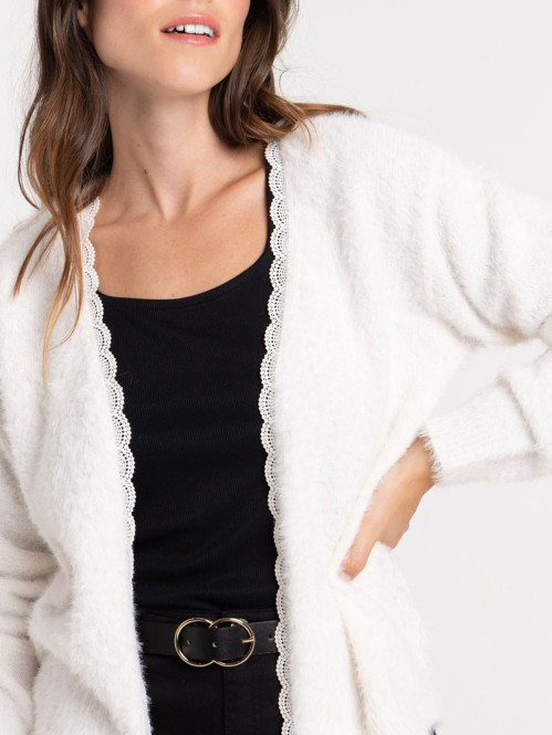 Gilet ouvert dentelle écru femme Gilet ouvert dentelle écru femme