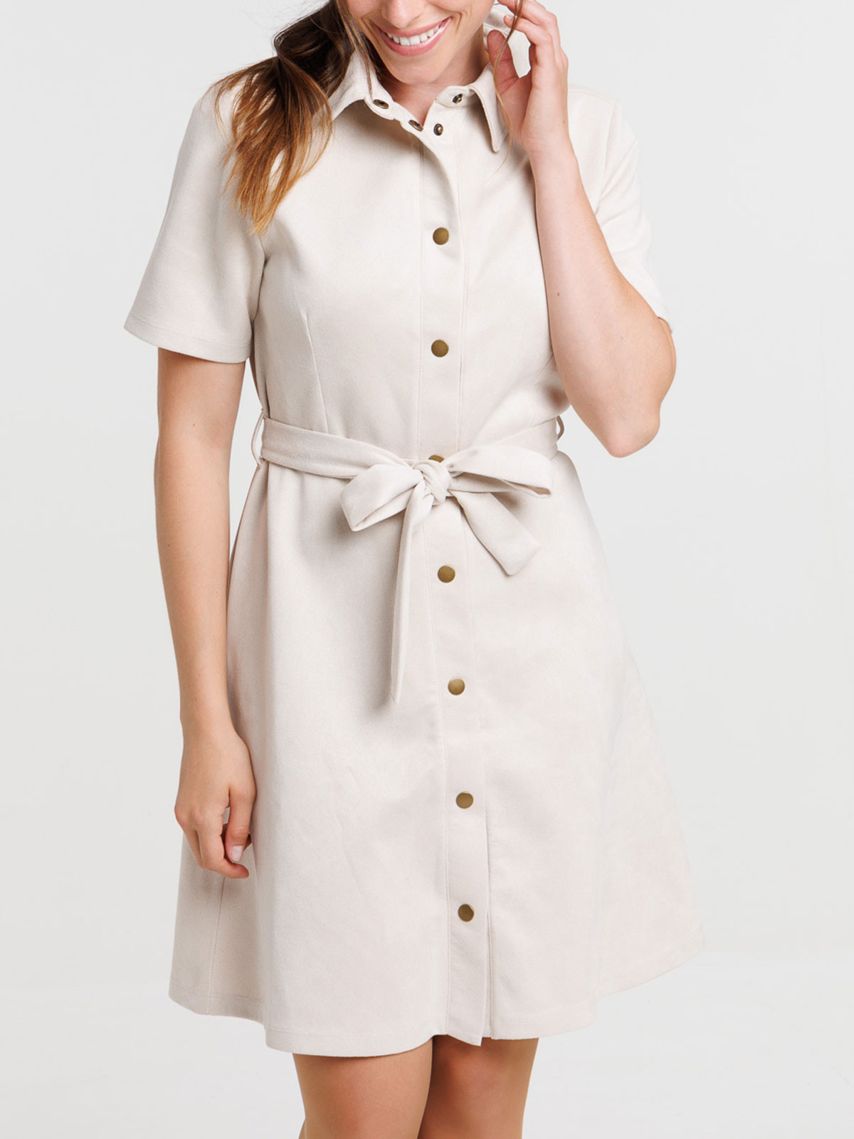 Robe chemise suédine crème grisée femme Robe chemise suédine crème grisée femme