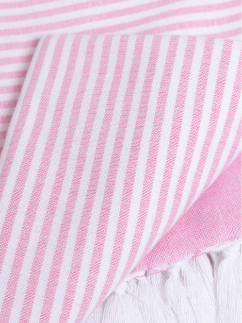 Fouta rayée rose 80 x 150 cm