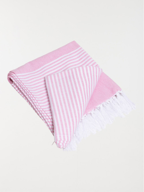 Fouta rayée rose 80 x 150 cm