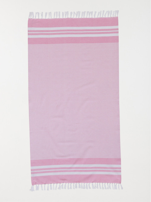 Fouta rayée rose 80 x 150 cm