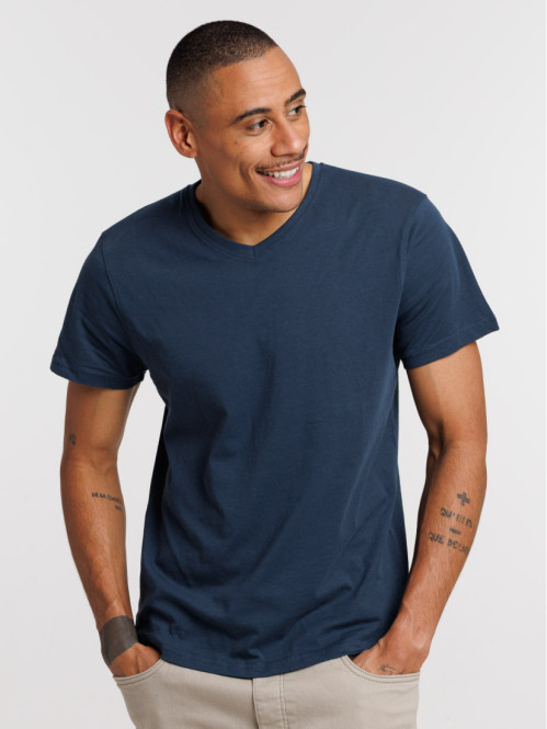 Tee-shirt col V bleu nuit...