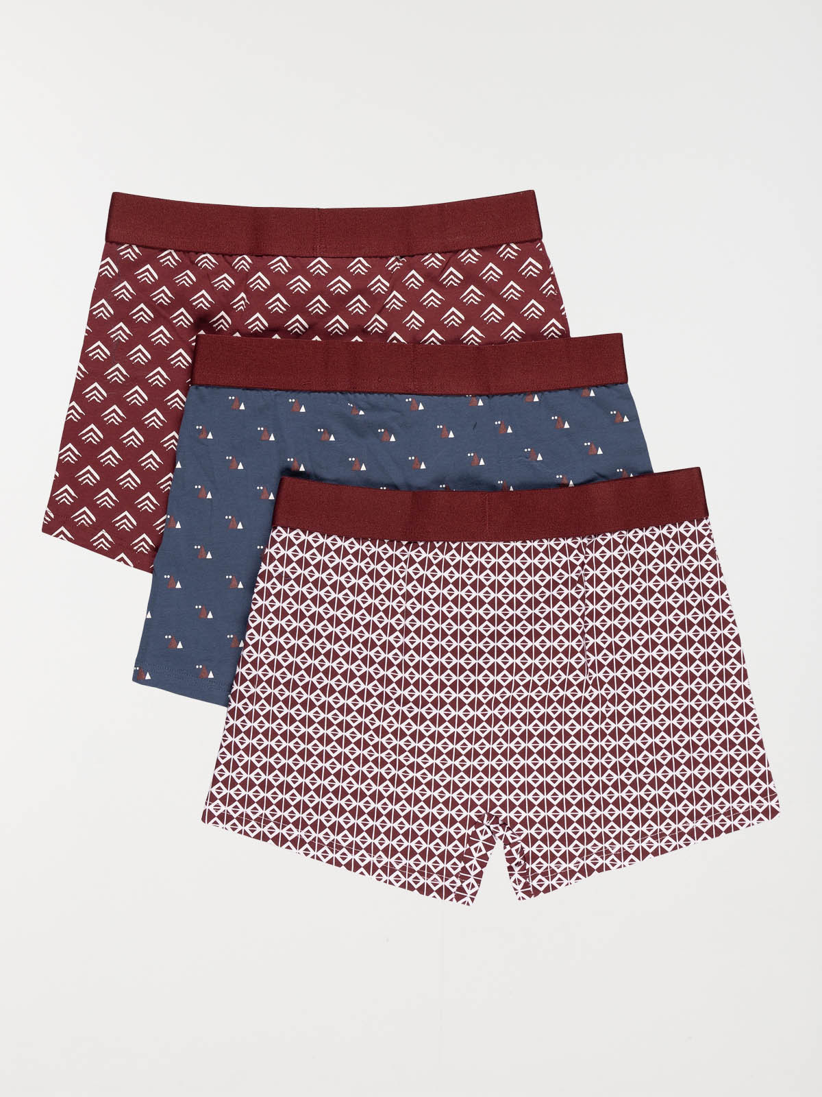 Lot de 3 boxers imprimés bordeaux homme Lot de 3 boxers imprimés bordeaux homme