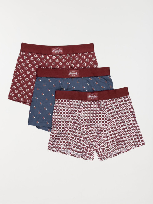 Lot de 3 boxers imprimés bordeaux homme