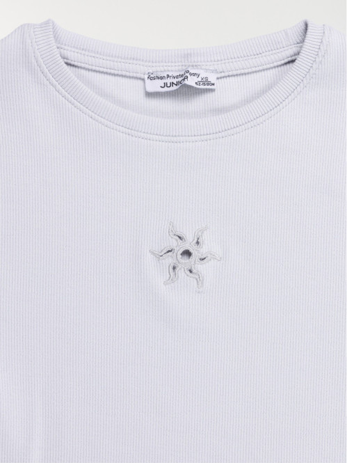 T-shirt fille côtelé soleil...