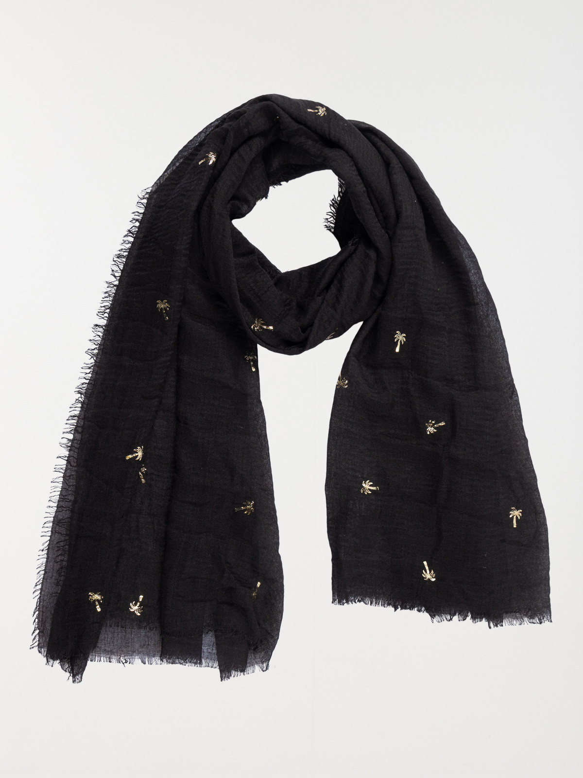 Foulard noir palmier doré femme Foulard noir palmier doré femme