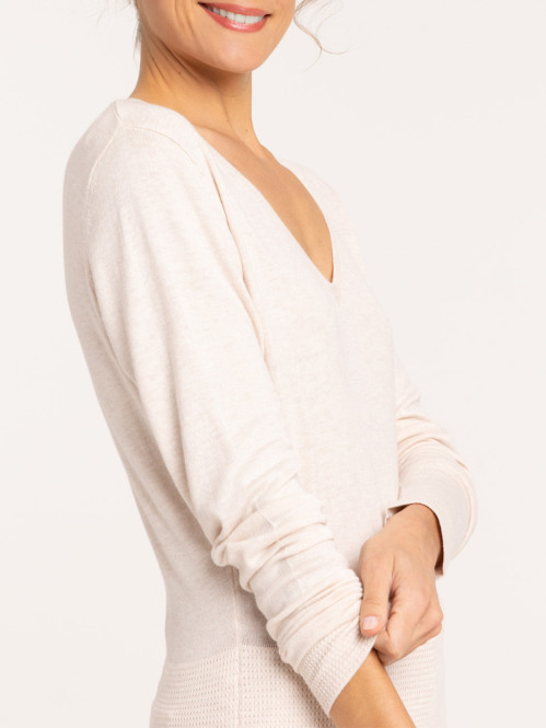 Pull fin col V crème grisée...