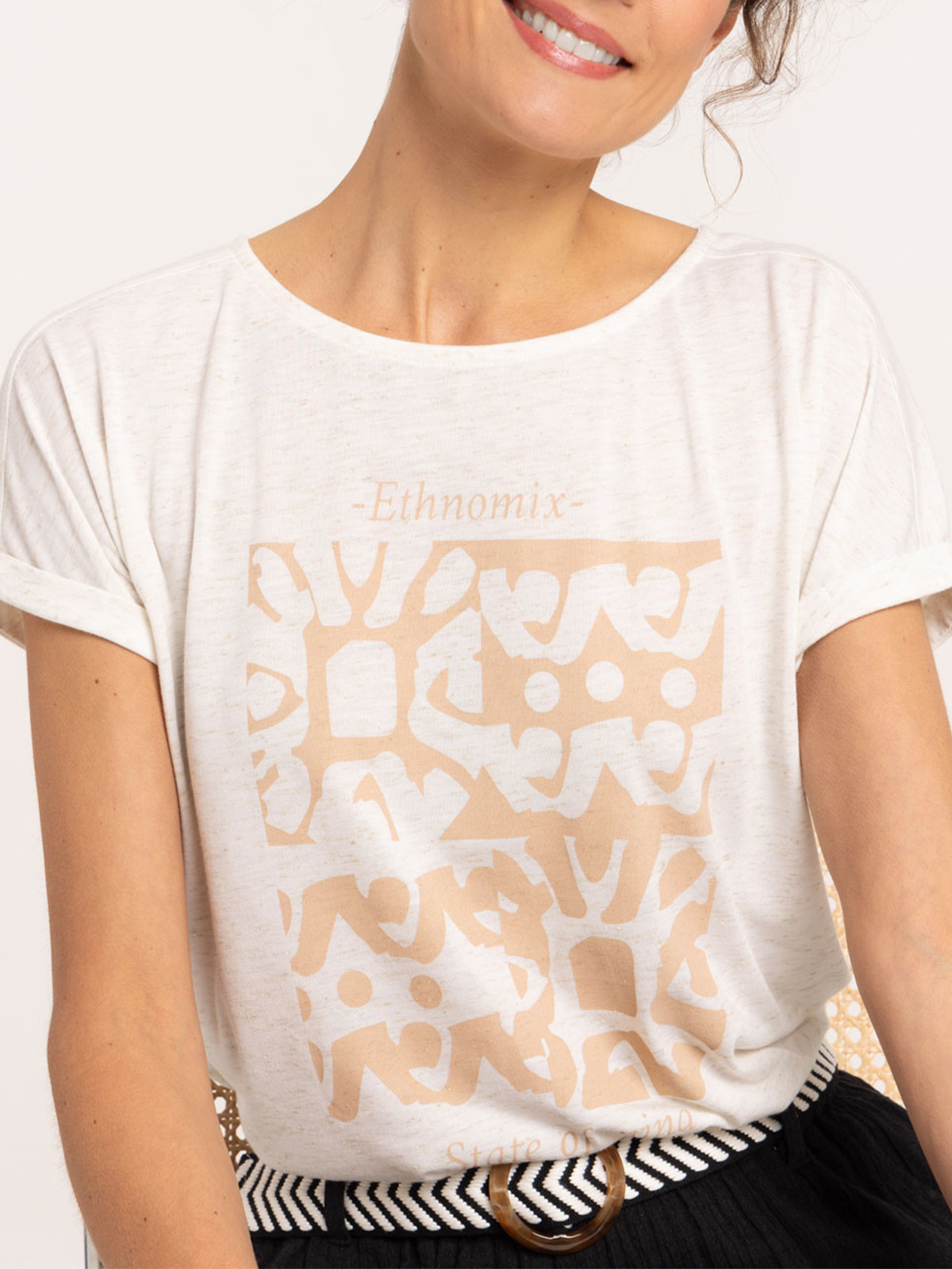 T-shirt ethnique col rond femme