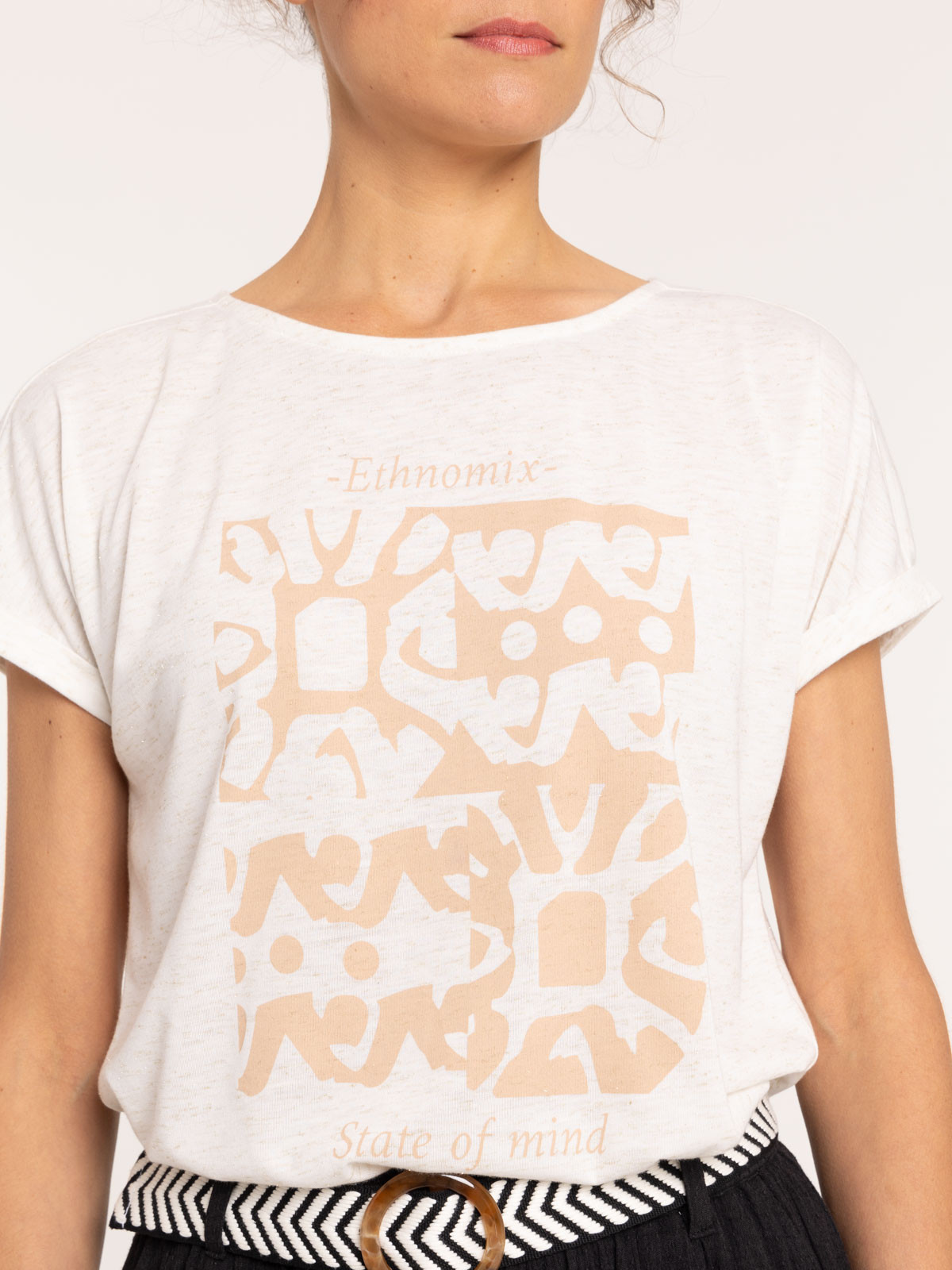 T-shirt ethnique col rond femme