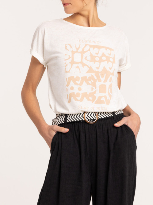 T-shirt ethnique col rond...