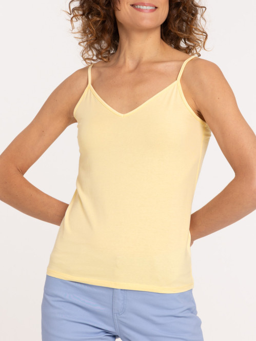 Débardeur col V jaune femme