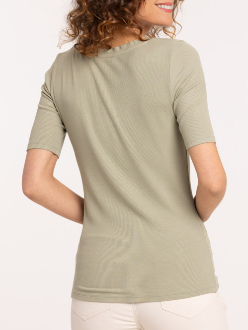 T-shirt côtelé col V femme