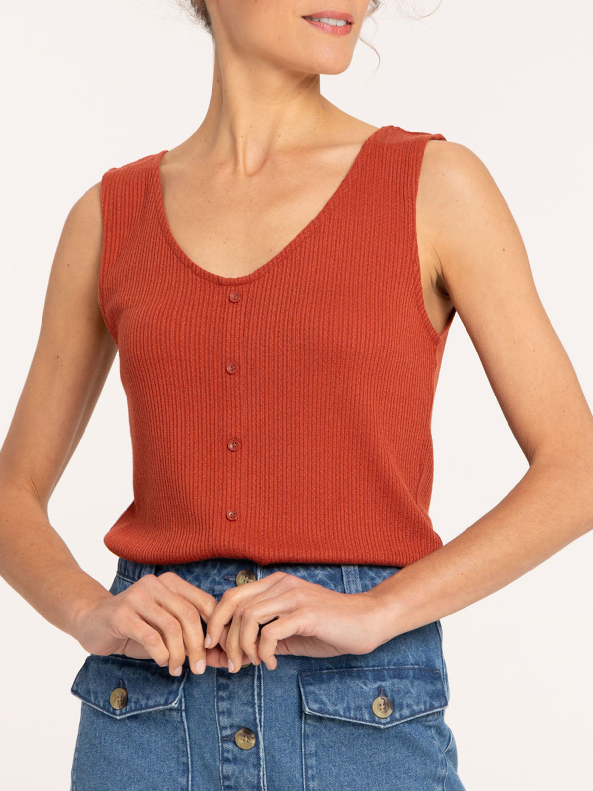 Débardeur boutons marron épicé femme