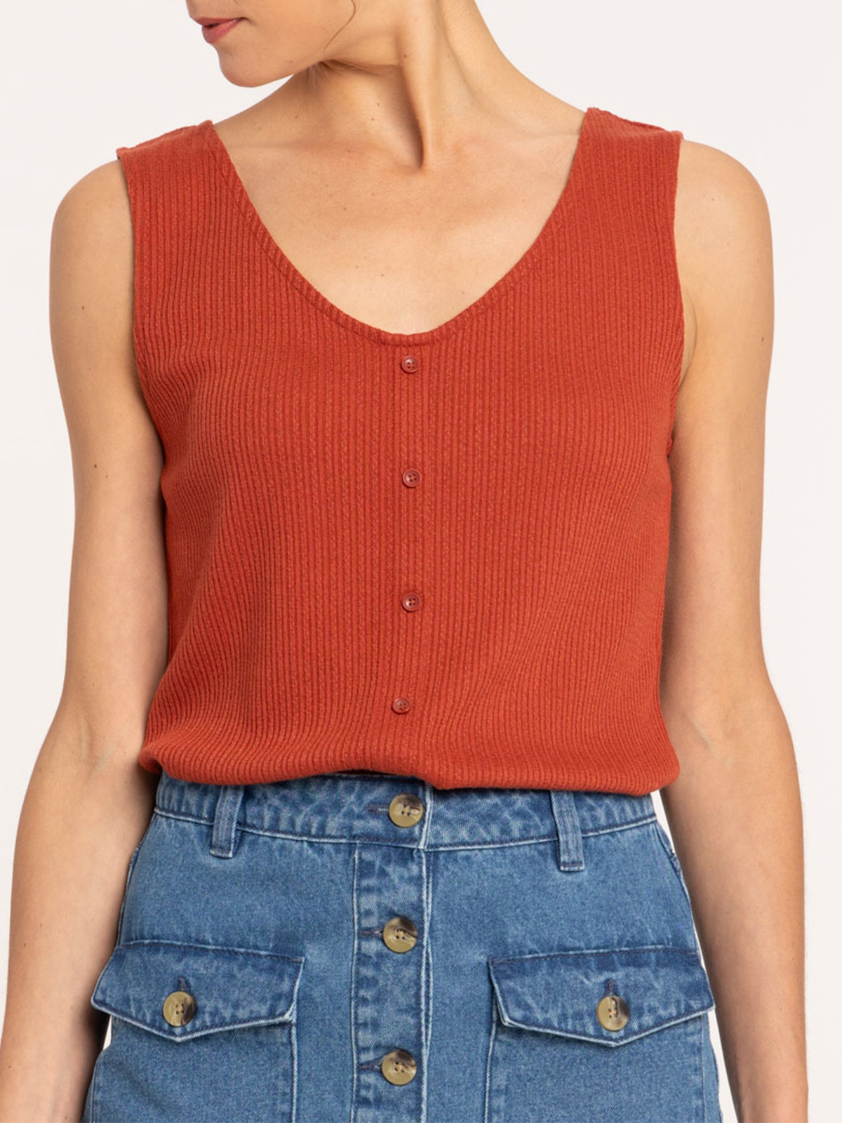 Débardeur boutons marron épicé femme
