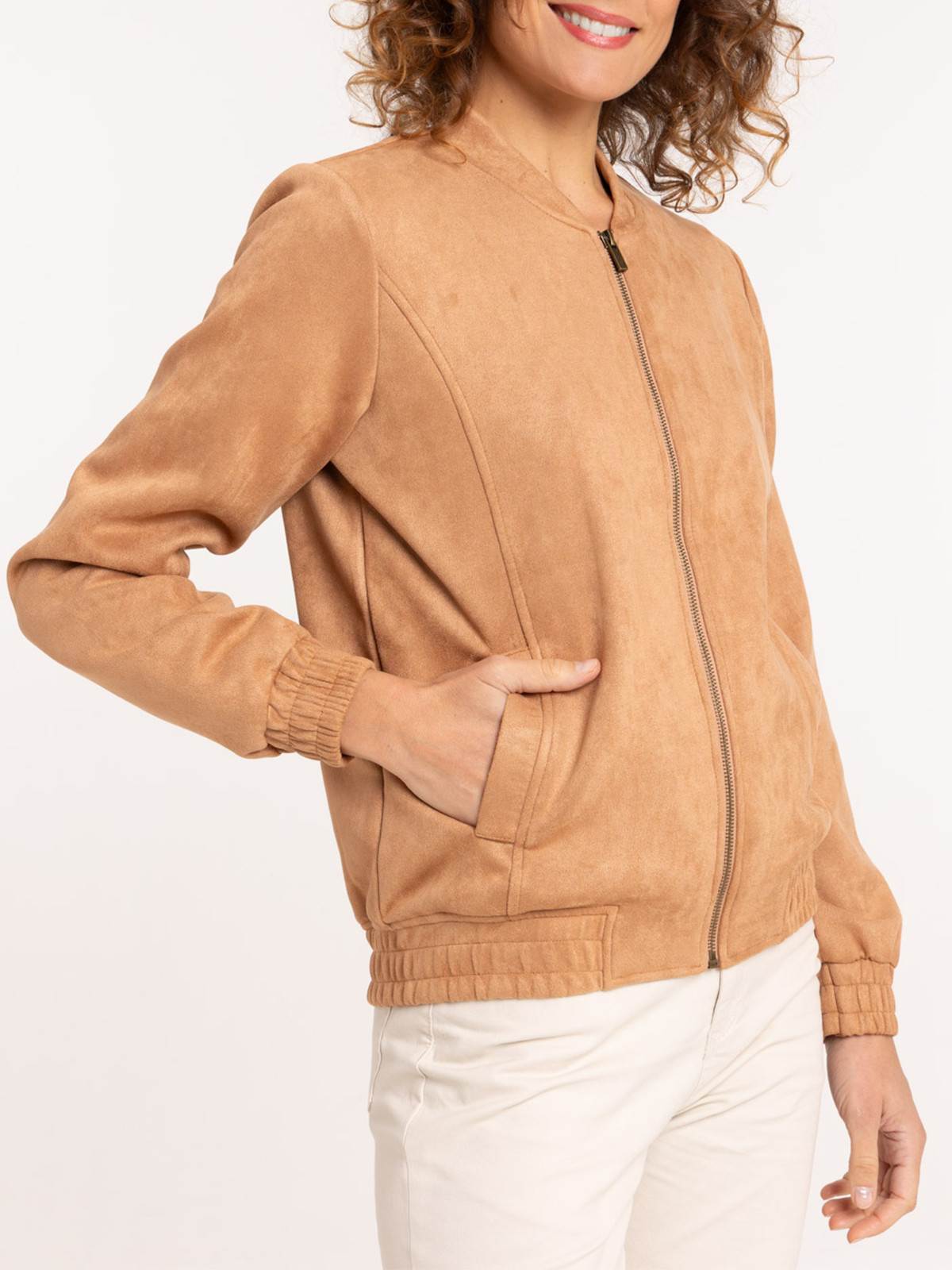 Veste bomber suédine camel femme