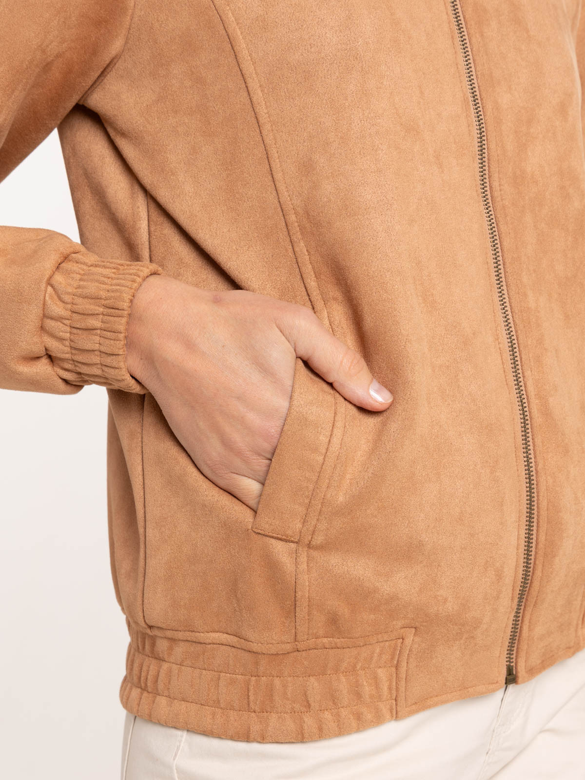 Veste bomber suédine camel femme