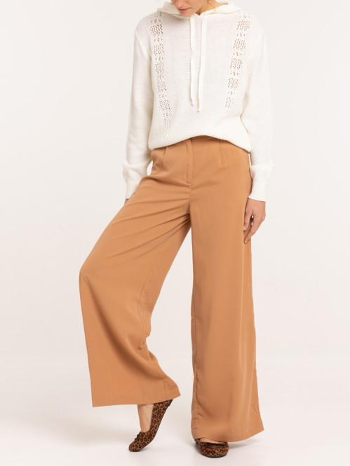Pantalon camel large femme
