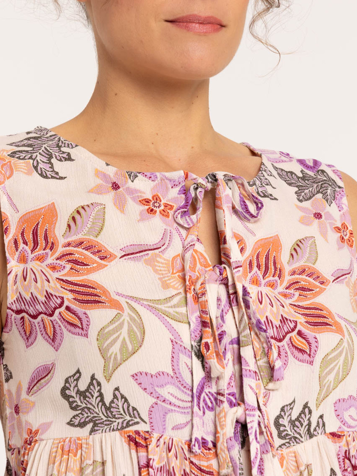 Top fleuri noeuds femme