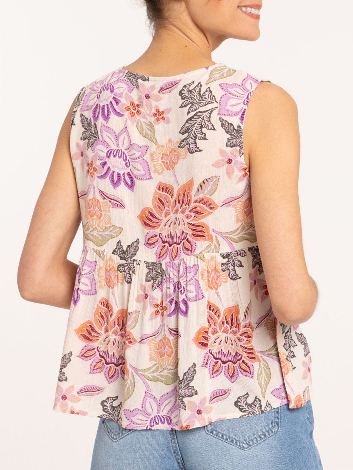 Top fleuri noeuds femme