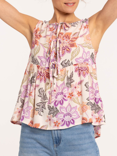Top fleuri noeuds femme
