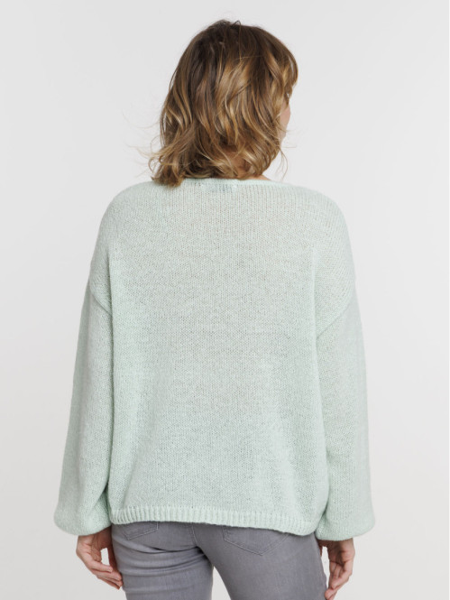 Pull col V vert retro femme