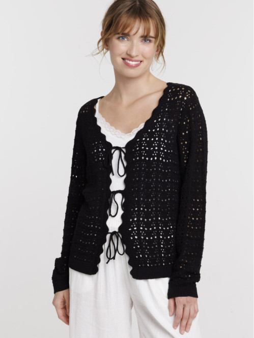 Gilet noir à nouer femme