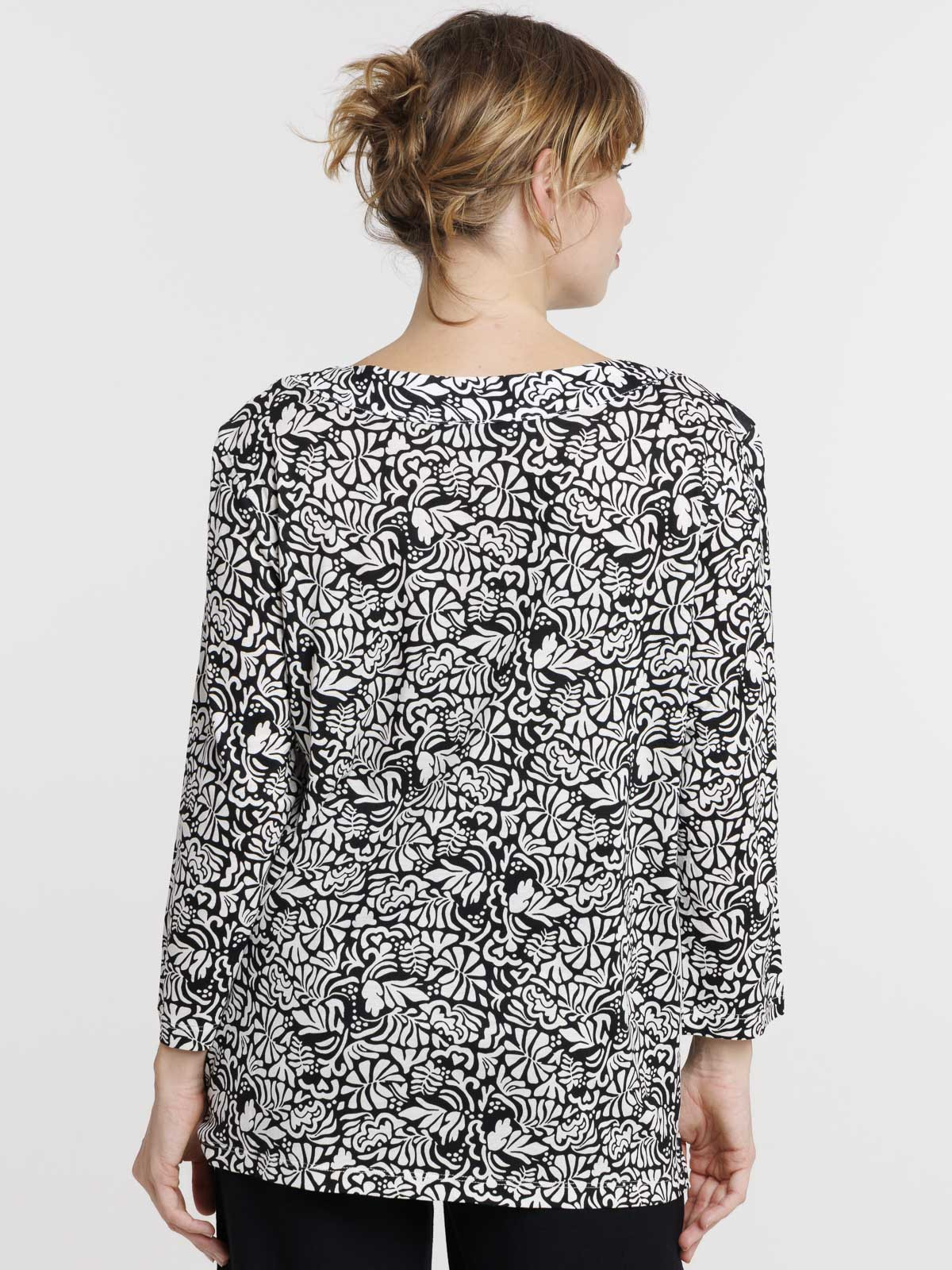 T-shirt noir imprimé végétal femme