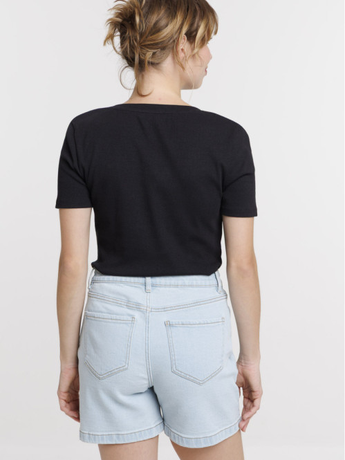 T-shirt noir cotelé femme