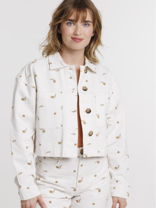 Veste courte écru à motif...