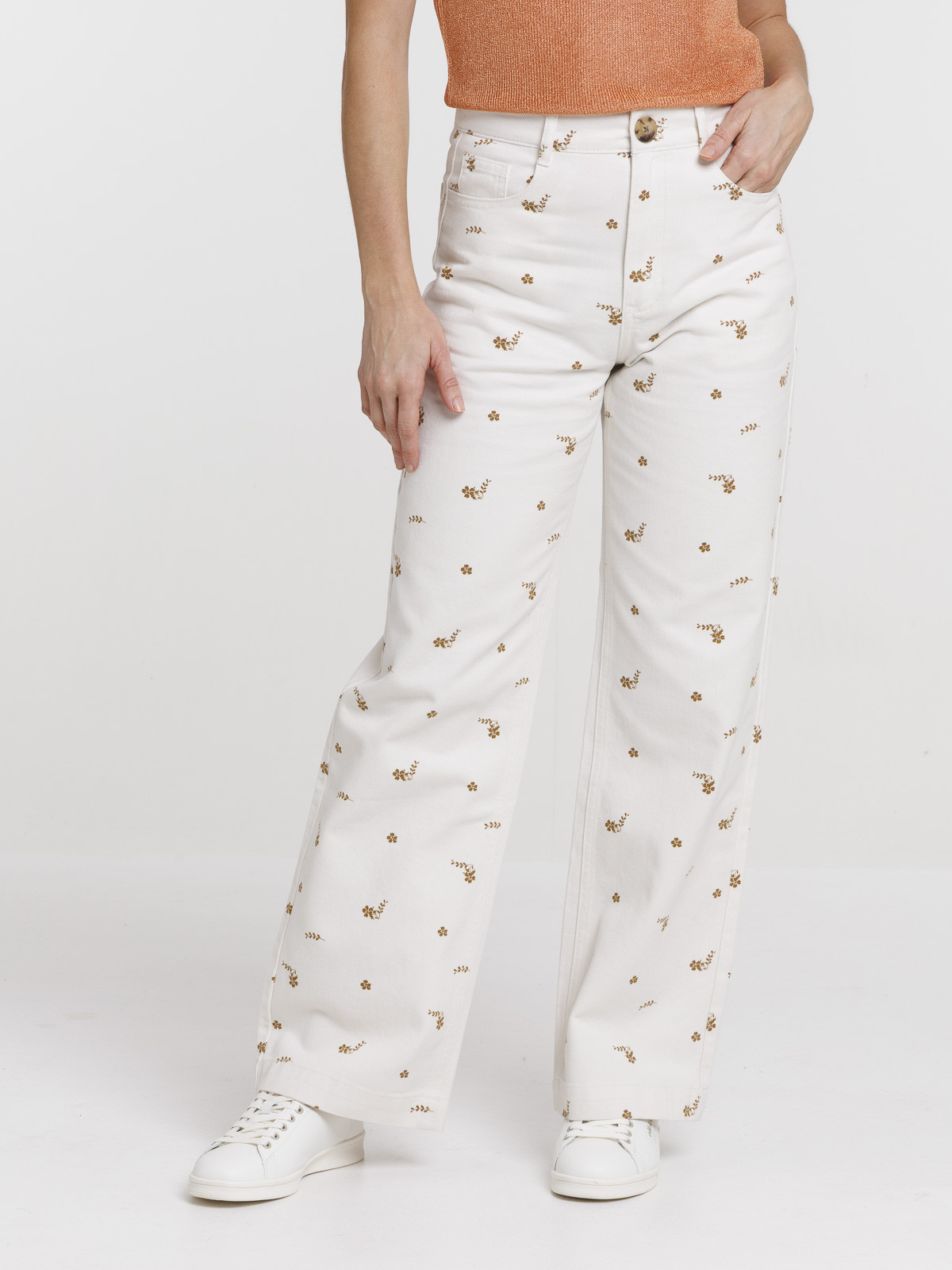 Pantalon imprimé fleuri large femme