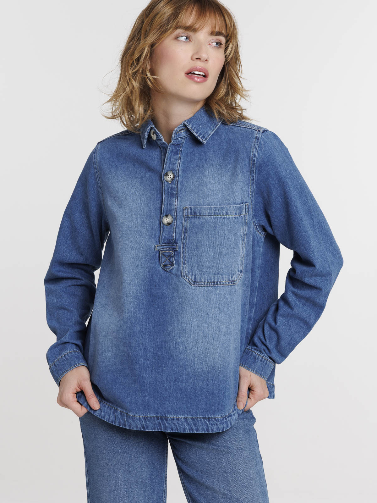 Blouse manches longues jean femme