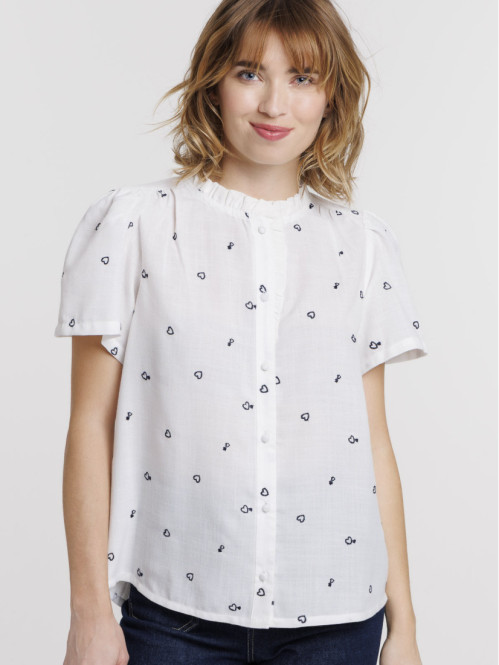 Chemise coeurs brodés femme