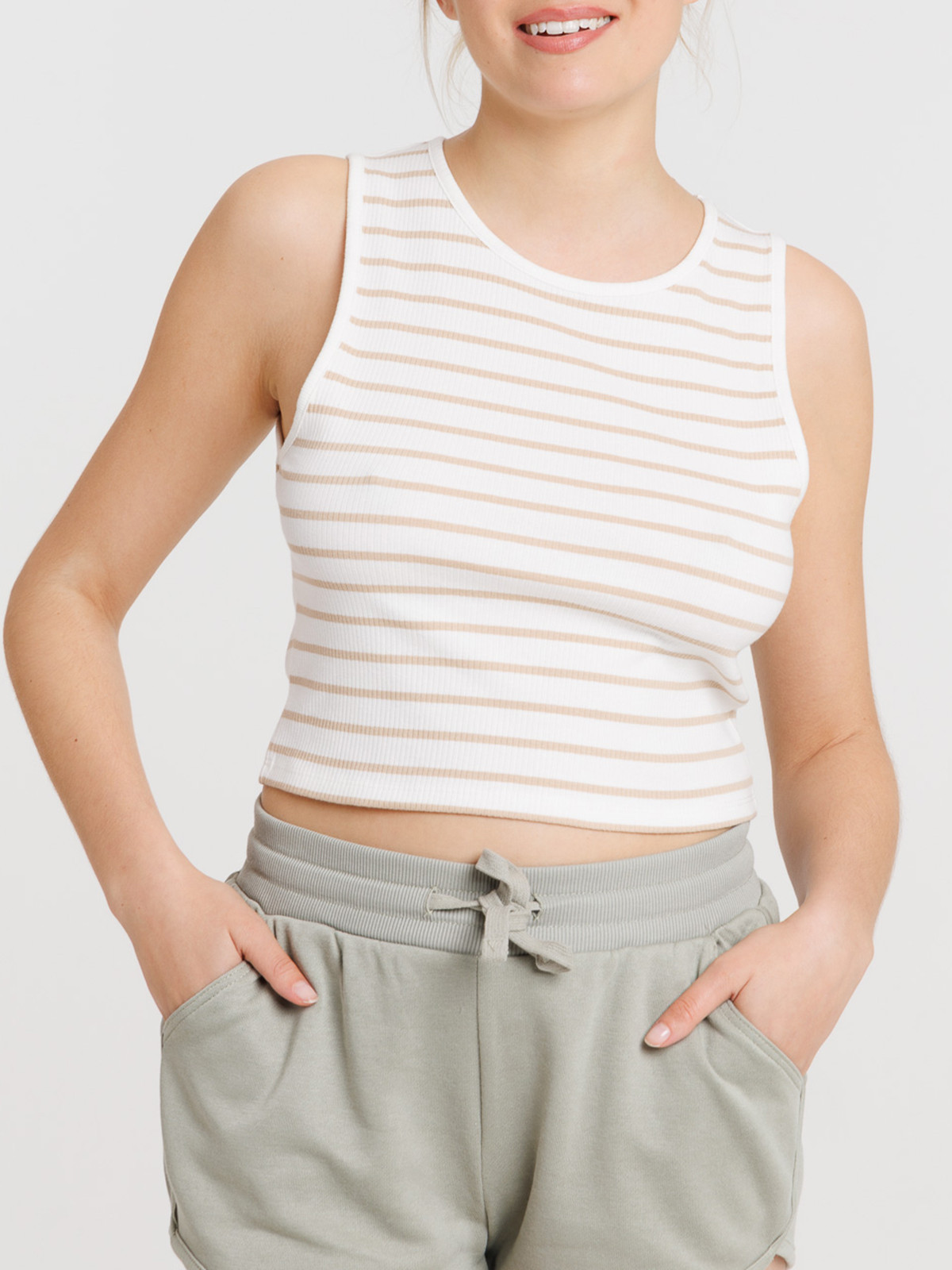Débardeur rayé blanc/beige femme