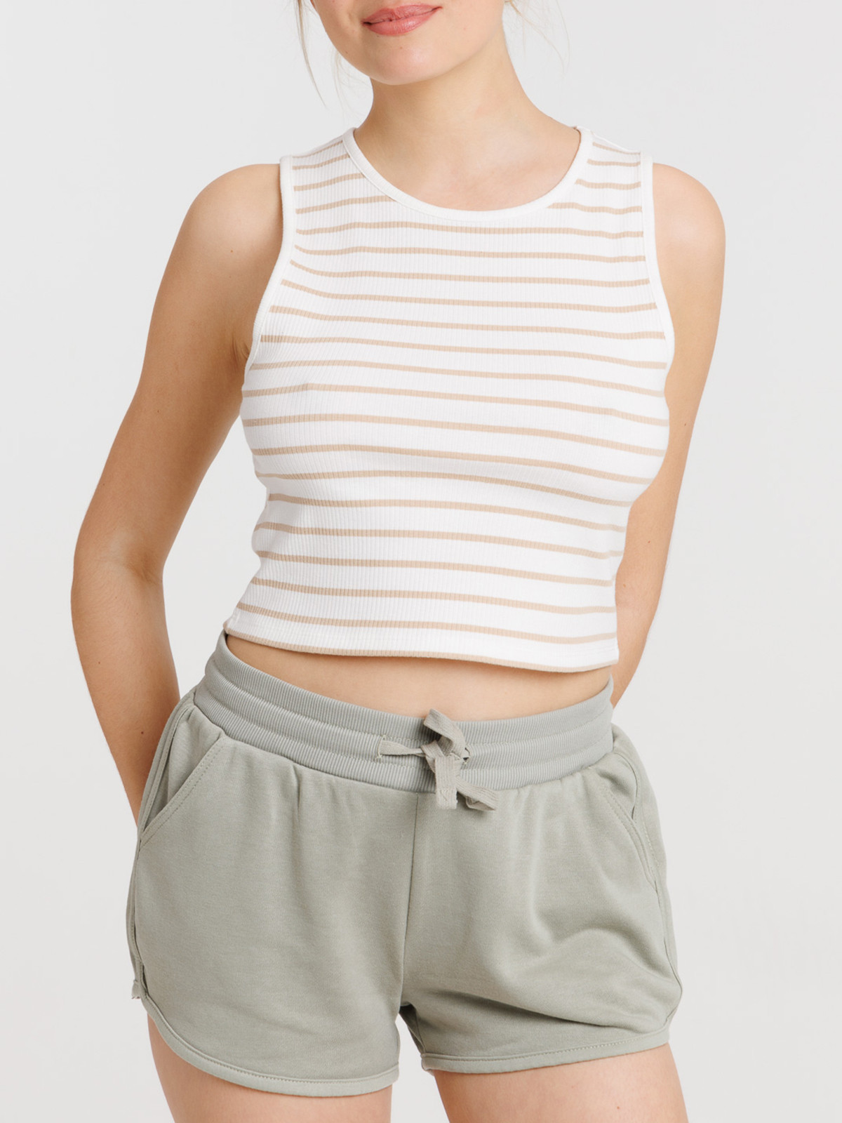Débardeur rayé blanc/beige femme